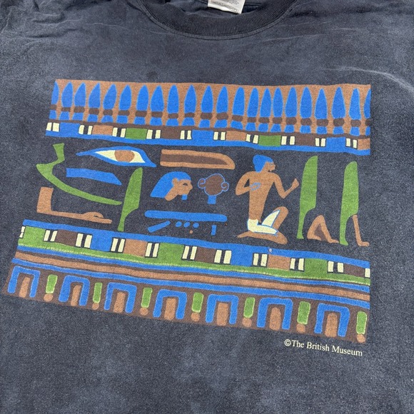 Vintage British Museum Shirt Mens Medium Hieroglyphics‎ Egyptian Screen Star 90s - Picture 3 of 6